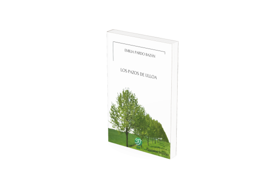 Portada de Los pazos de Ulloa, de Emilia Pardo Bazán. Diseño claro con árboles alineados y sello ecológico en verde.